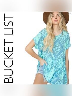 BUCKETLIST Teal and Blue Patterned Babydoll Tunic